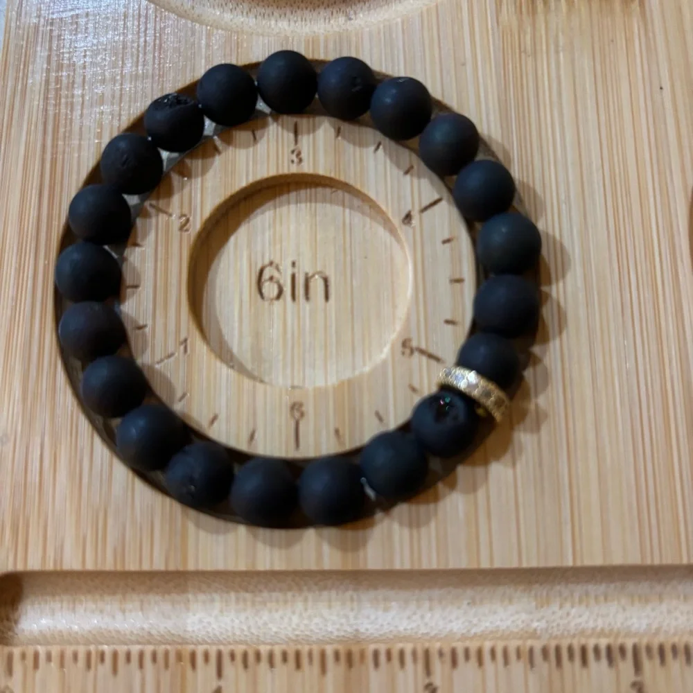 Handmade Black Gemstone Bracelet Stack Set of 5 NWT Onyx Agate